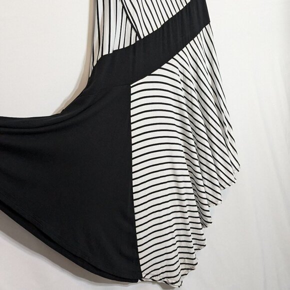 CATO Est 1946, Black Striped Stretch Knit High-Low Maxi Dress; Size L - Picture 2 of 5